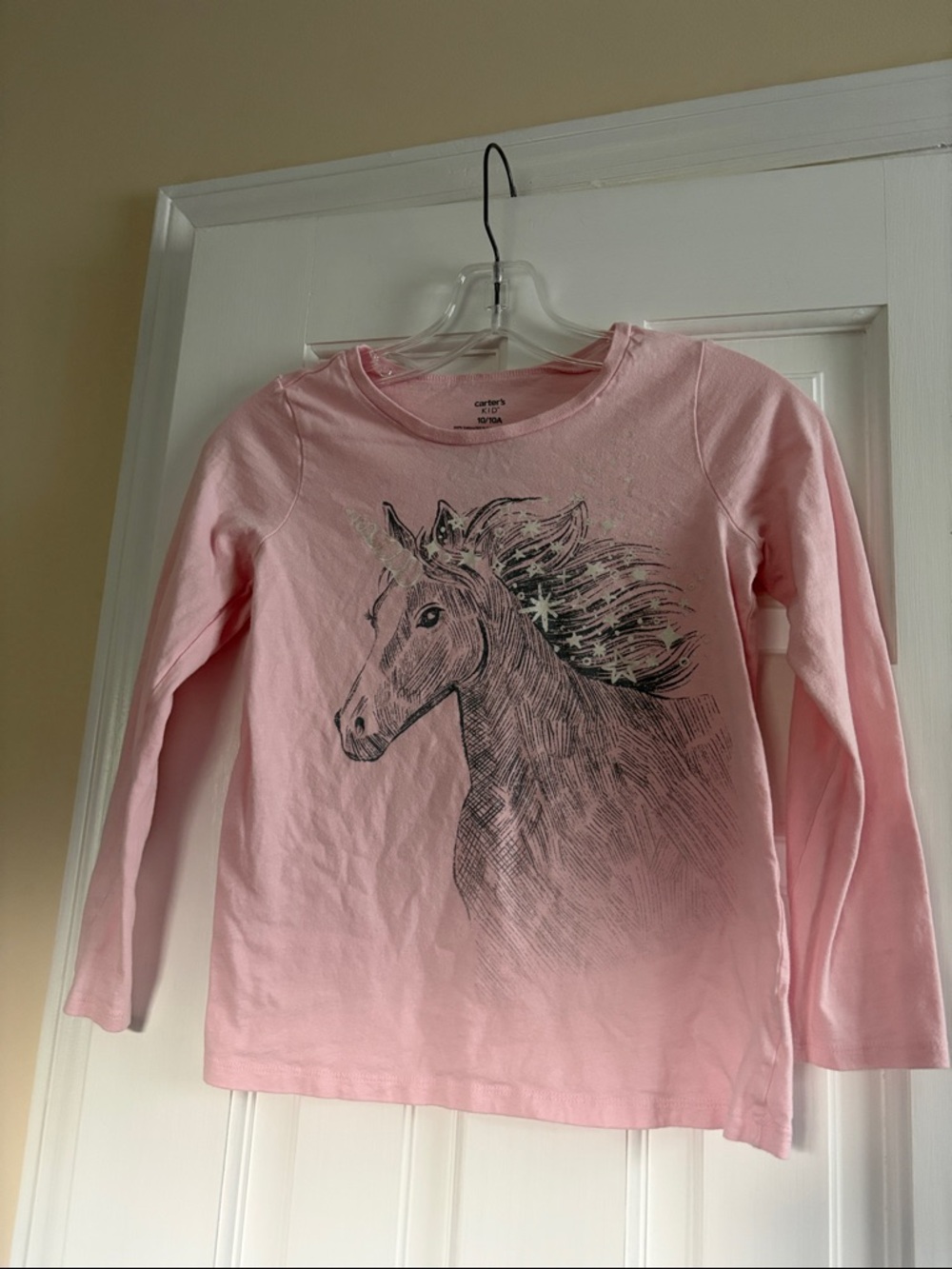 Carter’s Girls Pink Unicorn Graphic Long-Sleeve Tee, size 10